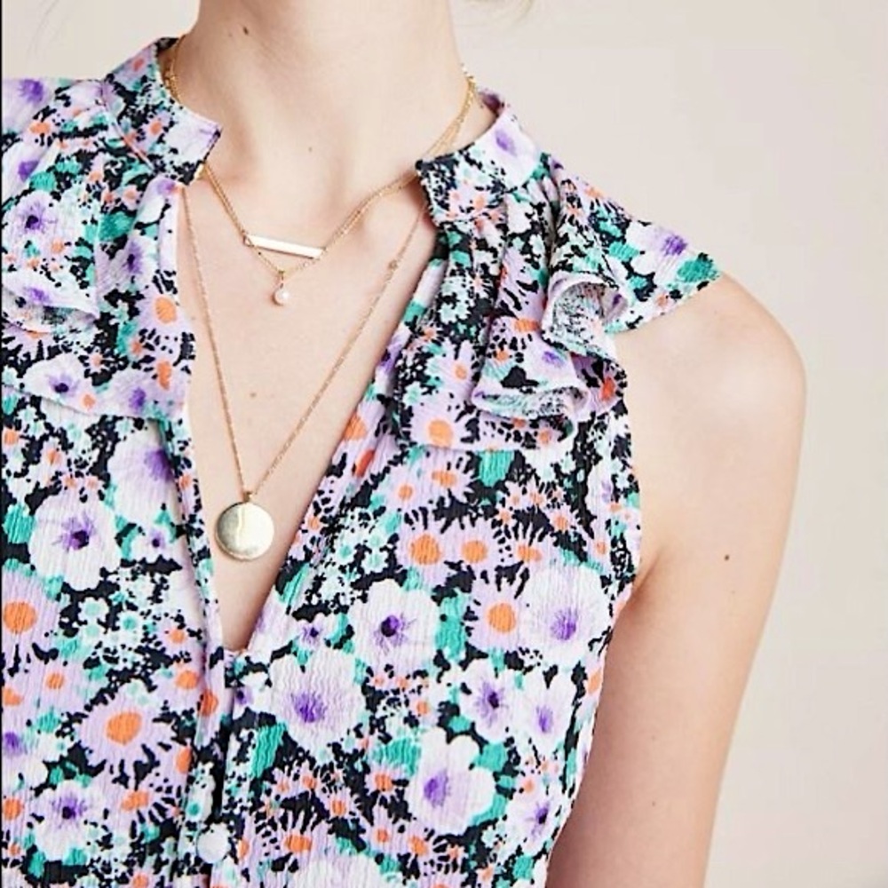 Anthropologie Chalmers Spliced Floral Ruffle Top